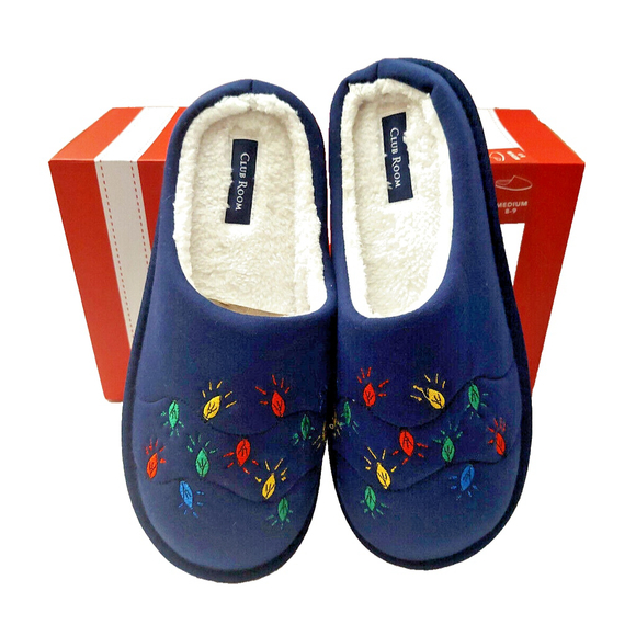 Club Room Men's Navy Blue Embroidered Indoor/Outdoor Slippers Size Medium 8-9 - Picture 2 of 16